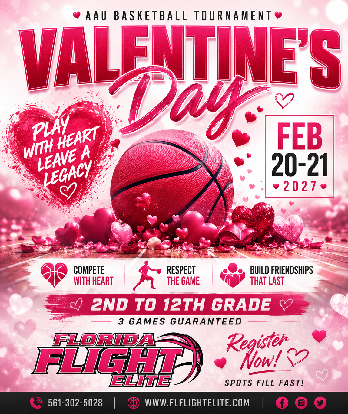 Florida Flight Elite Valentine Day AAU Invitational tournament flyer